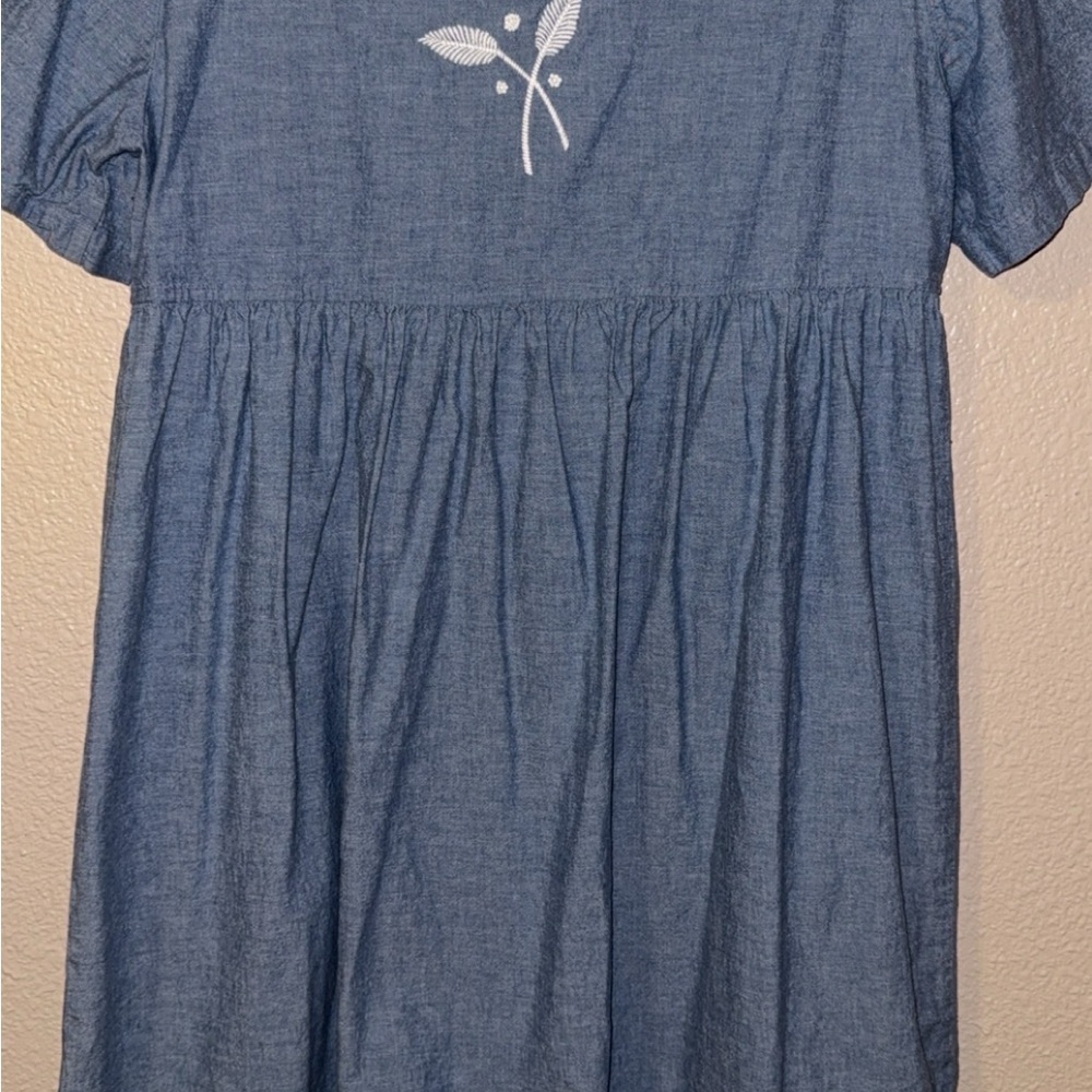 Embroidered Blue Button-Up Dress - Picture 4 of 4